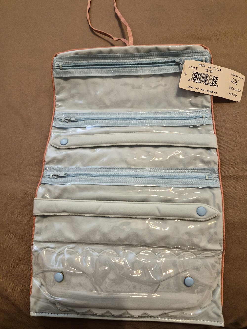 Vintage Trina Inc. Roll-up Travel Jewelry Organizer with Clear Pockets  NWT